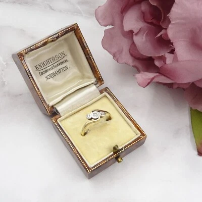 Anel de torção vintage de ouro 18 quilates e platina com diamante, tamanho M-N do Reino Unido - Imagem 1 de 4