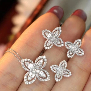 Juego de 3 piezas de joyería con encanto de topacio blanco gemas de plata para mujer pendientes de cuello - Imagen 1 de 6