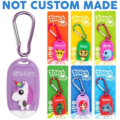 Kids Personalised Torch Keyring Novelty Mini LED Toy Light Carabiner Name Animal - Image 1 of 4