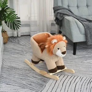 Kids Ride On Rocking Horse Toy Plush Lion Themed Rocker with Sound Seat Belt - Picture 1 of 10