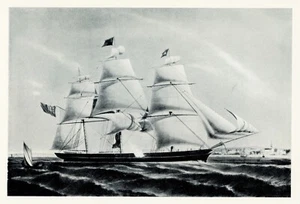 1854 Clipper SPRAY OF THE OCEAN, 1925 vintage nautical halftone print Tall Ships - Picture 1 of 3