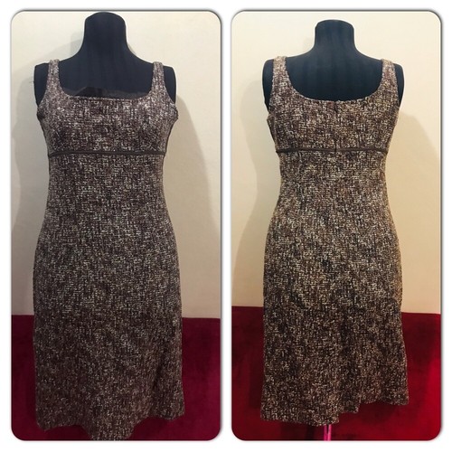 VALENTINO Abito senza maniche senza maniche in lana marrone tweed lavorato a maglia 42