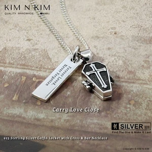 925 Silver Coffin Locket Necklace with cross✔️Personalised Engraved Bar - Picture 1 of 14