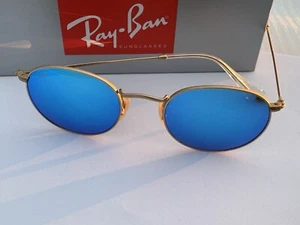 New Ray-Ban RB3447 112/4L Round Matte Gold Blue Mirror Sunglasses 50mm - Picture 1 of 15