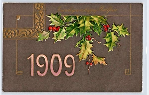 Postal antigua de Año Nuevo en relieve - flor (1909) - Imagen 1 de 2