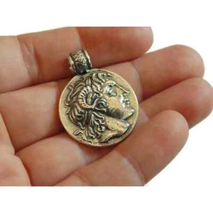 Moneda Griega Antigua Alejandro Grande Atenea Copia Artesanal Colgante Medalla Esterlina - Imagen 1 de 4