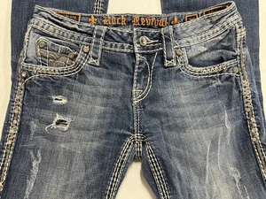 Rock Revival Vivian Boot Cut Women's Size 26 Medium Wash Embroidered Gems y73 - Picture 1 of 9