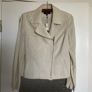 Talbots Women’s Sz 10 Linen Asymmetrical  Zip Jacket Slash Pocket Zip Cuffs NWT - Picture 1 of 7