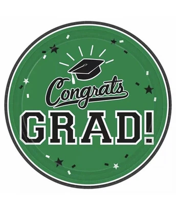 Green 18 Ct 7" Dessert Cake Plates Value Size Graduation School Spirit Green - Image 1 of 3