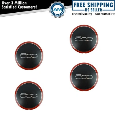 Juego de 4 cubiertas centrales de llanta negra y roja OEM 68078421AC para Fiat 500 500C Foto 1 de 4