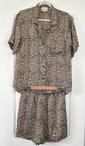 Conjunto de Camisa y Pantalones Cortos de Seda Linda Hutton De Colección Estampado de Leopardo Años 90 Talla M - Imagen 1 de 14