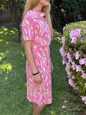 Vestido Vintage Hecho a Mano Años 60 8 Rosa y Dorado Pucci Esque Nylon Psicodélico Foto 1 de 4