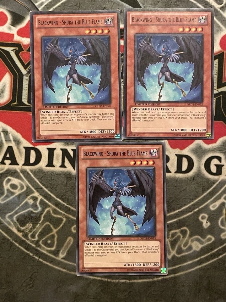 Yugioh 3x Blackwing - Shura the Blue Flame GLD3-EN025 Limited Common LP - Image 1 of 1