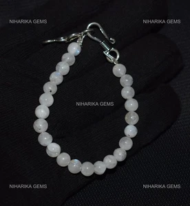 Round Rainbow Moonstone Stone Beaded Handcrafted New Bracelet Jewelry 925 Silver - Picture 1 of 12
