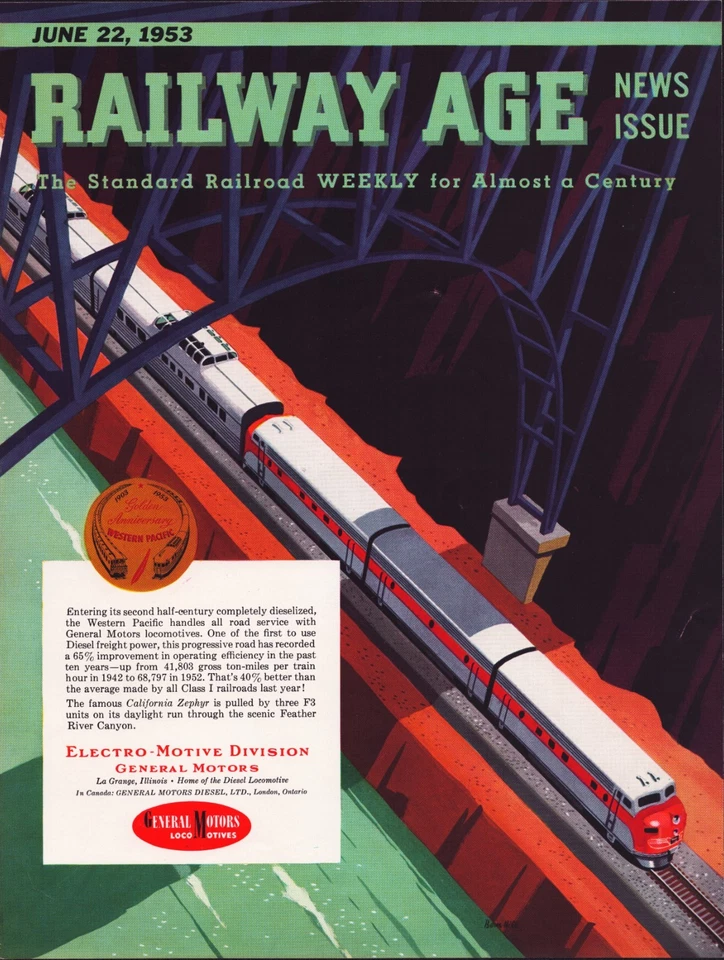 Новый из старых запасов EMD Electro-Motive локомотивы GM Western Pacific Railway Age Cover 1953 - Изображение 1 из 1