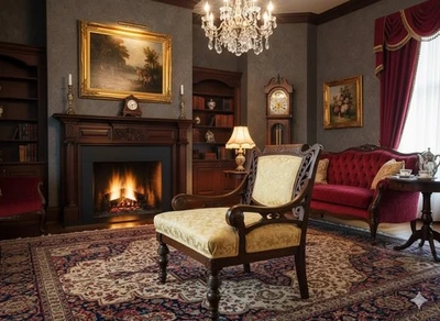 Late 19th Century Victorian Wingback Pierced Carved Mahogany Damask Upholstered  - Image 1 of 4