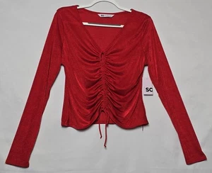 Damen Neu mit Etikett Kohl's SO Langarm-Top mit Rüschen vorne schimmernd rot Größe Large - Bild 1 von 7
