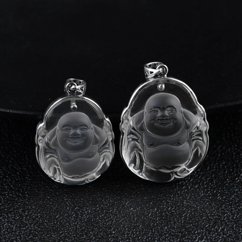 Colgante Buddha de plata de ley tallada de cristal S925 vintage ornamentado Zen suerte Foto 1 de 4
