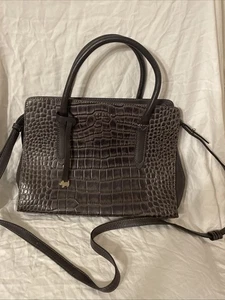 Radley LONDON Satchel Leather Croc Embossed Liverpool Street Brown Bag EUC - Picture 1 of 13