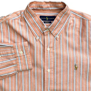 Ralph Lauren Shirt Men's Large Stripe Oxford Long Sleeve Button Down Red Pony - Picture 1 of 10
