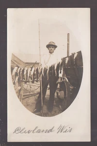 Cleveland WISCONSIN RPPC c1910 FISHING CATCH Fish nr Sheboygan Manitowoc WI KB - Picture 1 of 3