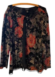 Cardigan donna Lane Bryant taglia 22 bottoni orlo perline spalline rosso nero - Foto 1 di 6