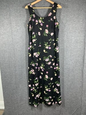 Vintage Donna Ricco Floral Dress Womens Size 10 Black Sleeveless Midi Lined - Image 1 of 4