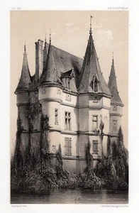 "Litografía PETIT ORIGINAL años 1800 ENMARCADA ""El Castillo de Chateauneuf"" FIRMADA DE AUTENTICIDAD - Imagen 1 de 2