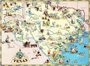 Reproducción en lienzo, mapa pictórico vintage de Texas Ruth Taylor 1935 - Imagen 1 de 1