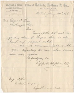 1866 Banco Militar y Naval - Cartas Hoffman & Co. Nueva York Membrete Financiero - Imagen 1 de 1