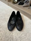 AUTH CHANEL BALLET QUILTED CC FLATS BLACK LEATHER CAP TOE SHOES 36