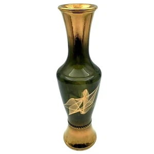Jarrón de arte vintage MCM Wheatonware 11" vidrio a humo línea espirógrafo mediados de siglo - Imagen 1 de 9