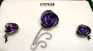 Canadian Gemstones Fundy Gem Studio Sterling Brooch and Earring Set - Picture 1 of 6