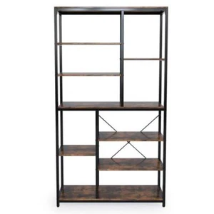 TRIBESIGNS WAY Bookcases 39.3" Wide 9-Tier Tall w/ Open Shelves Vintage Brown - Picture 1 of 9