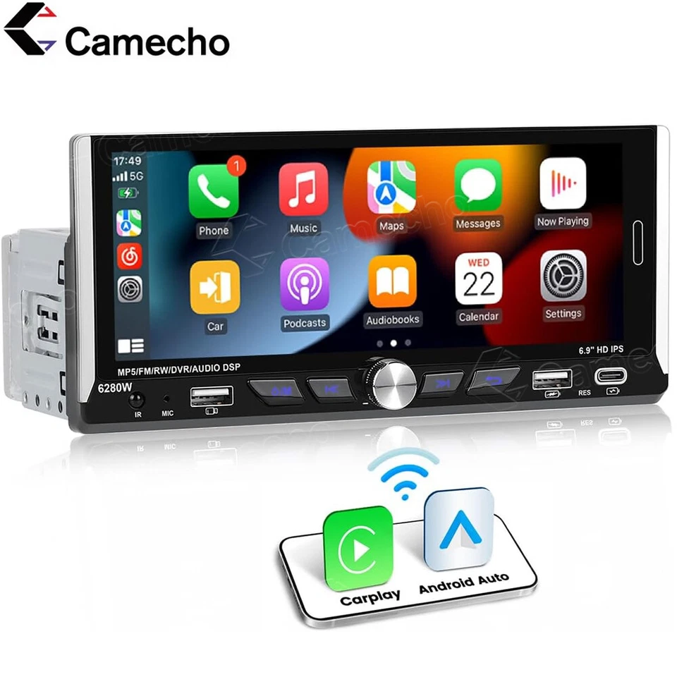 6.9" Autoradio 1Din Touchscreen Wireless Apple Carplay Android Auto FM Bluetooth - Bild 1 von 4