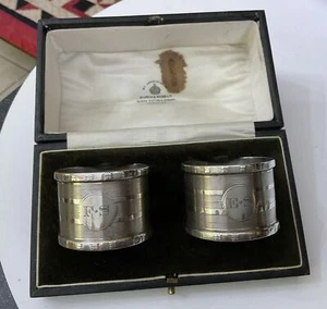 Vintage Mappin & Webb HM Hallmarked Solid Sterling Silver 925 Napkin Rings Pair - Picture 1 of 9