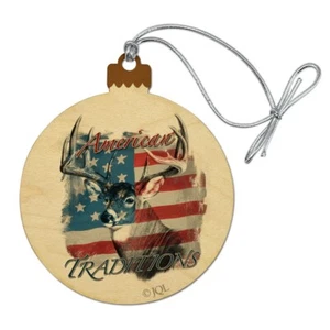 Ciervo EE. UU. Bandera Tradiciones Americanas Caza Madera Árbol de Navidad Adorno de Vacaciones - Imagen 1 de 7