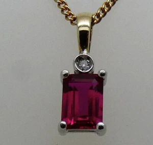 SOLID 9CT YELLOW & WHITE GOLD DIAMOND & CREATED RUBY PENDANT - Picture 1 of 8