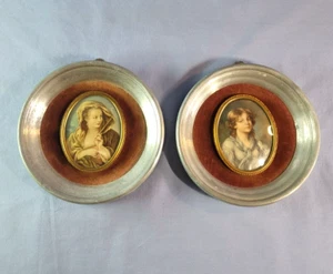 Miniature Portraits Cameo Creation Victorian Bubble Glass Velvet Round Vintage - Picture 1 of 12