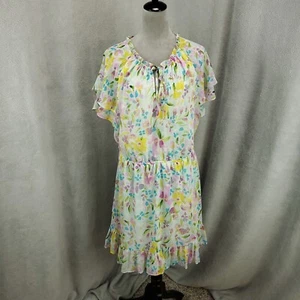 Lauren Conrad Dress Womens 0X Abstract Floral Mini Lined Spring Flower Ruffle - Picture 1 of 10