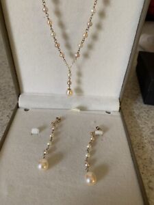Cultured Pearl and 10k Gold Necklace and Earring Set