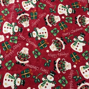 Brother Sister Design Studio Fabric Christmas 3yards Cotton Snowmen Santa - Picture 1 of 5