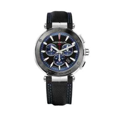 Reloj coronógrafo Michel Herbelin Newport 37688AG65 para hombre con correa de cuero negro Foto 1 de 4