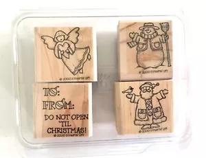 Stampin' Up! 4 Piece Stamp Set FESTIVE FRIENDS Santa Snowman Angel - Picture 1 of 3