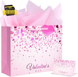 13" Large Valentine'S Day Gift Bag with Tissue Paper and Greeting Card for Girls - Picture 1 of 6