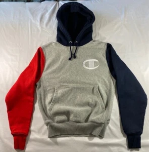 Champion Reverse Weave Hoodie Sweatshirt grau/rot/blau Ärmel Herren Small - Bild 1 von 5