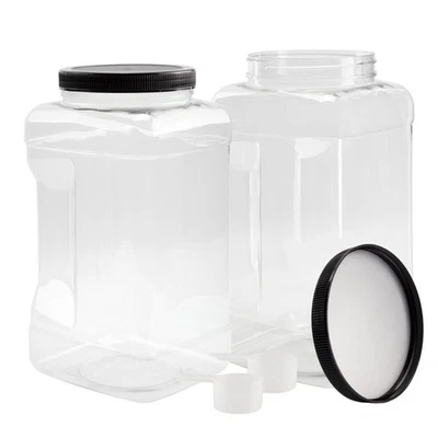 Botes cuadrados cuadrados de plástico transparente paquete de 2 piezas; con cucharadas/etiquetas de proteína en polvo Foto 1 de 4