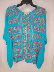 UMGEE bestickte Tunika Top Gr. S/M Damen Blumen Dolmanärmel Boho künstlerisch - Bild 1 von 6