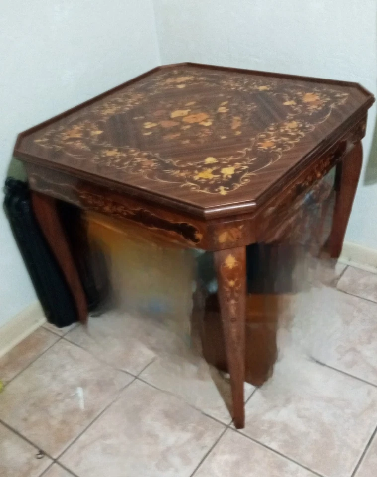 古董意大利镶嵌木质多游戏桌带轮盘赌轮,镶嵌顶部 1960 — 第 1/1 张图片