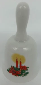 Christmas Candles & Poinsettias 4" Bell~Decorative Porcelain Bell - Picture 1 of 5